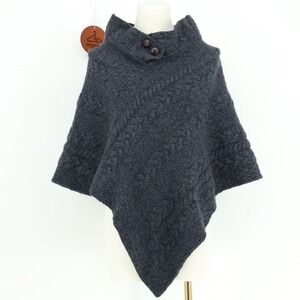 Aran Woollen Mills Cable Poncho With Button Detail Merino Wool Ireland OS
